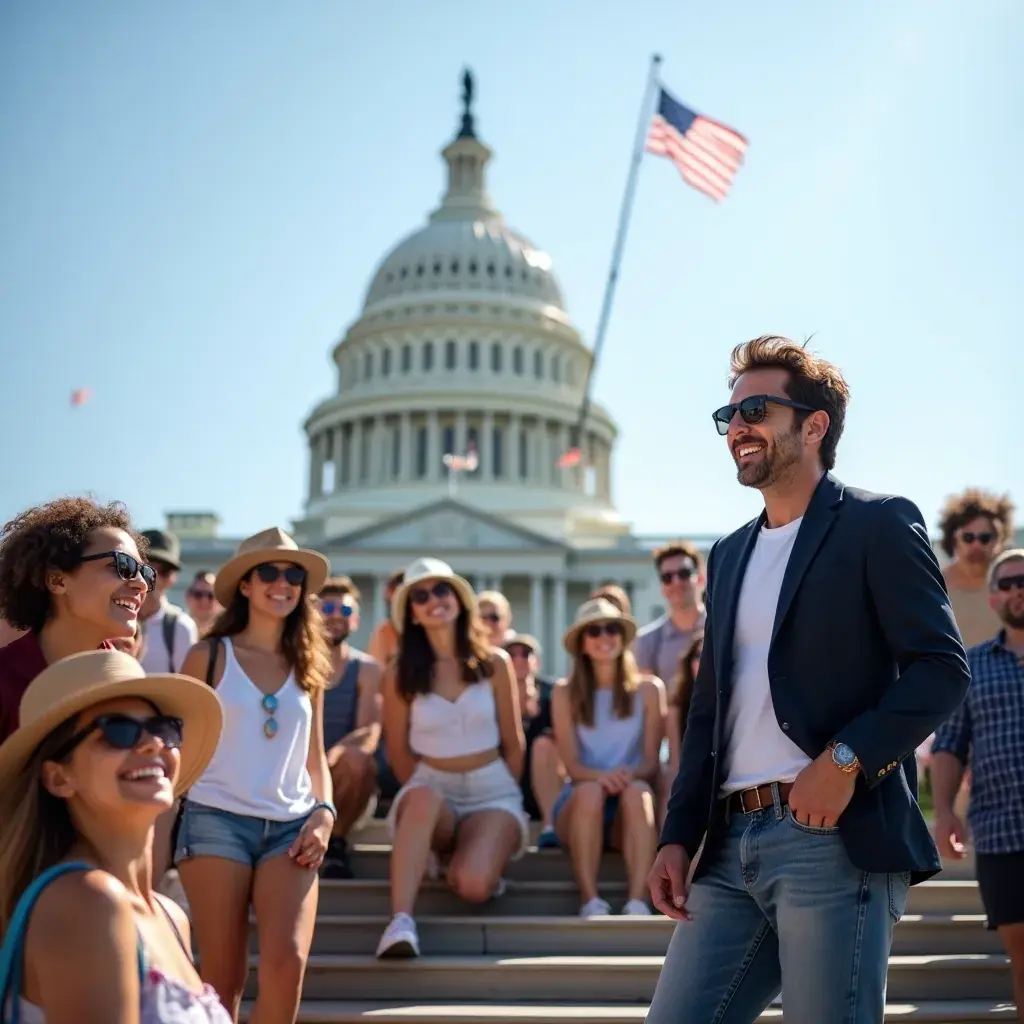 Скульптура Линкольна в мемориале, окруженная посетителями.